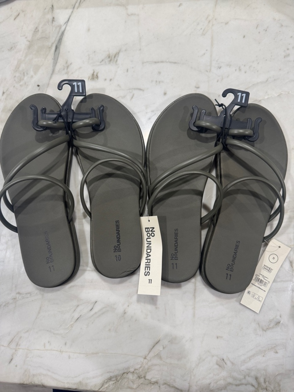 No Boundaries Olive Multi-Strap Slide Sandals 2 pairs